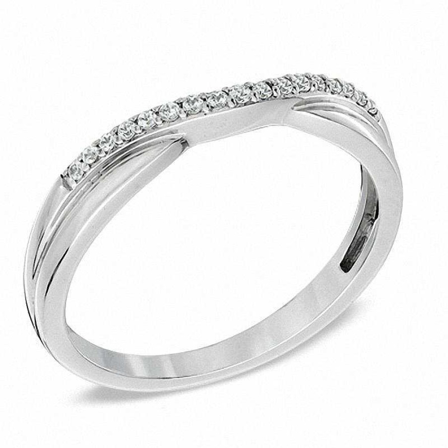 Rings Zales | 1/10 Ct. T.W. Diamond Twist Contour Wedding Band In 14K White Gold