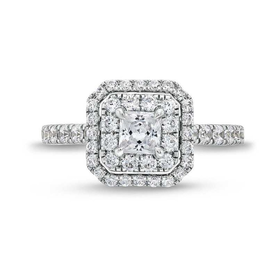 Rings Zales | Vera Wang Love Collection 1-1/5 Ct. T.W. Princess-Cut Diamond Cushion Frame Engagement Ring In 14K White Gold (I/Si2)