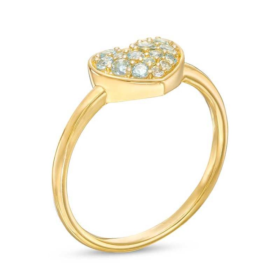 Rings Zales | Aquamarine Cluster Heart Ring In 10K Gold