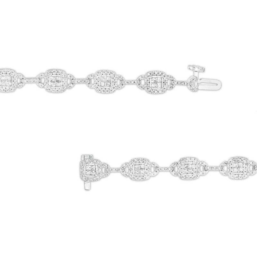 Bracelets Zales | 2 Ct. T.W. Diamond Frame Buckle Link Bracelet In 10K White Gold