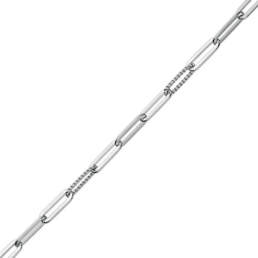 Bracelets Zales | 4.5Mm Alternating Multi-Finish Paper Clip Link Chain Bracelet In Sterling Silver - 8"