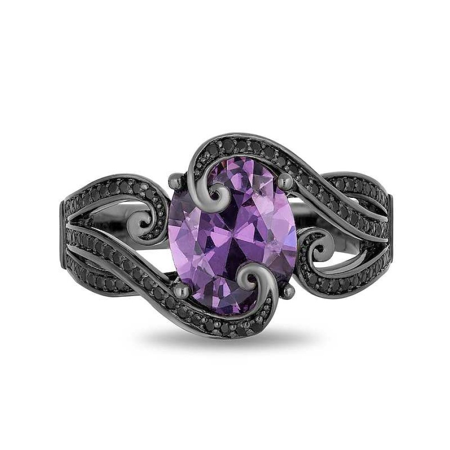 Rings Zales | Enchanted Disney Villains Ursula Oval Amethyst And 1/4 Ct. T.W. Black Diamond Ring In Sterling Silver