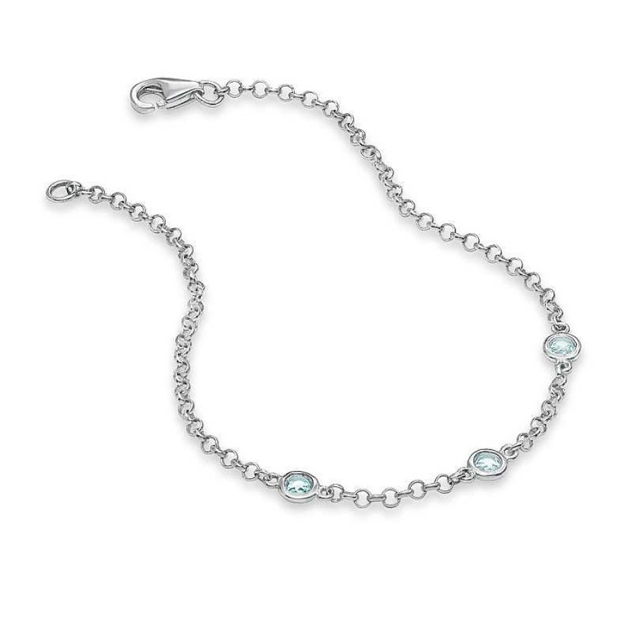 Bracelets Zales | Aquamarine Station Bracelet In Sterling Silver