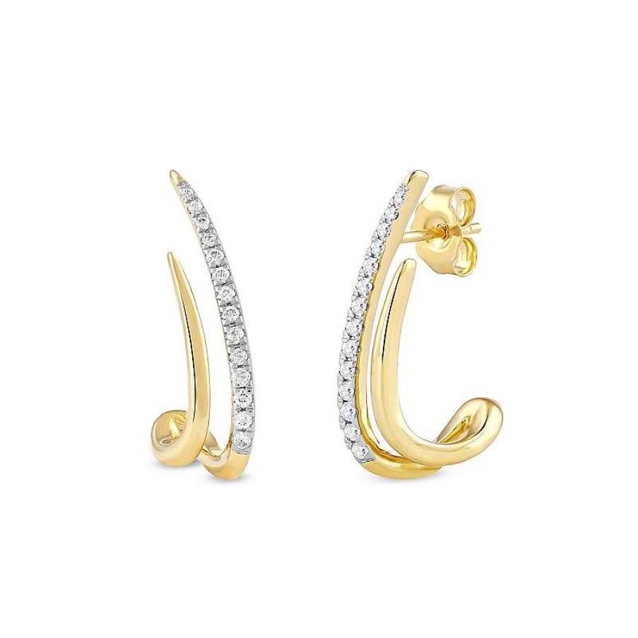 Earrings Zales | 1/5 Ct. T.W. Diamond Double Spike J-Hoop Earrings In 10K Gold