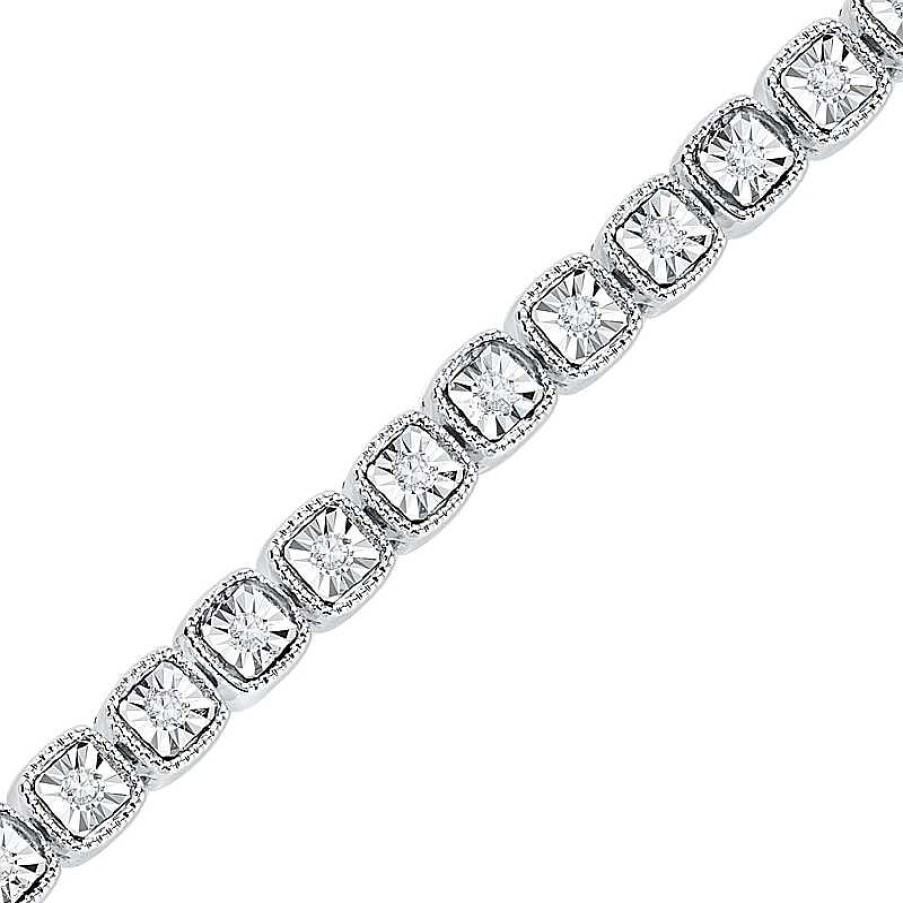 Bracelets Zales | 1/4 Ct. T.W. Diamond Vintage-Style Tennis Bracelet In Sterling Silver - 7.25"