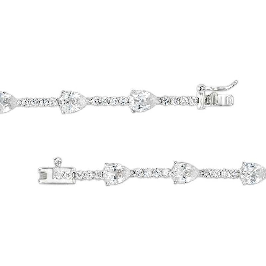 Bracelets Zales | Pear-Shaped White Lab-Created Sapphire Station Line Bracelet In Sterling Silver - 7.25"