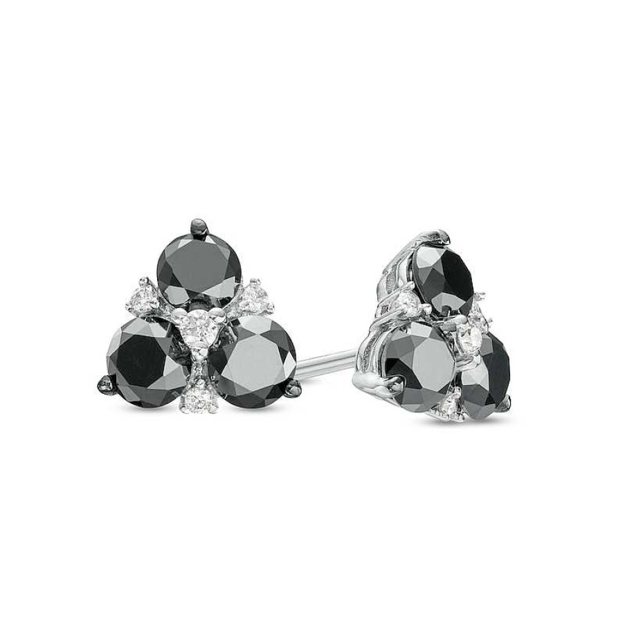 Earrings Zales | 1-1/2 Ct. T.W. Black And White Diamond Triad Stud Earrings In 10K White Gold