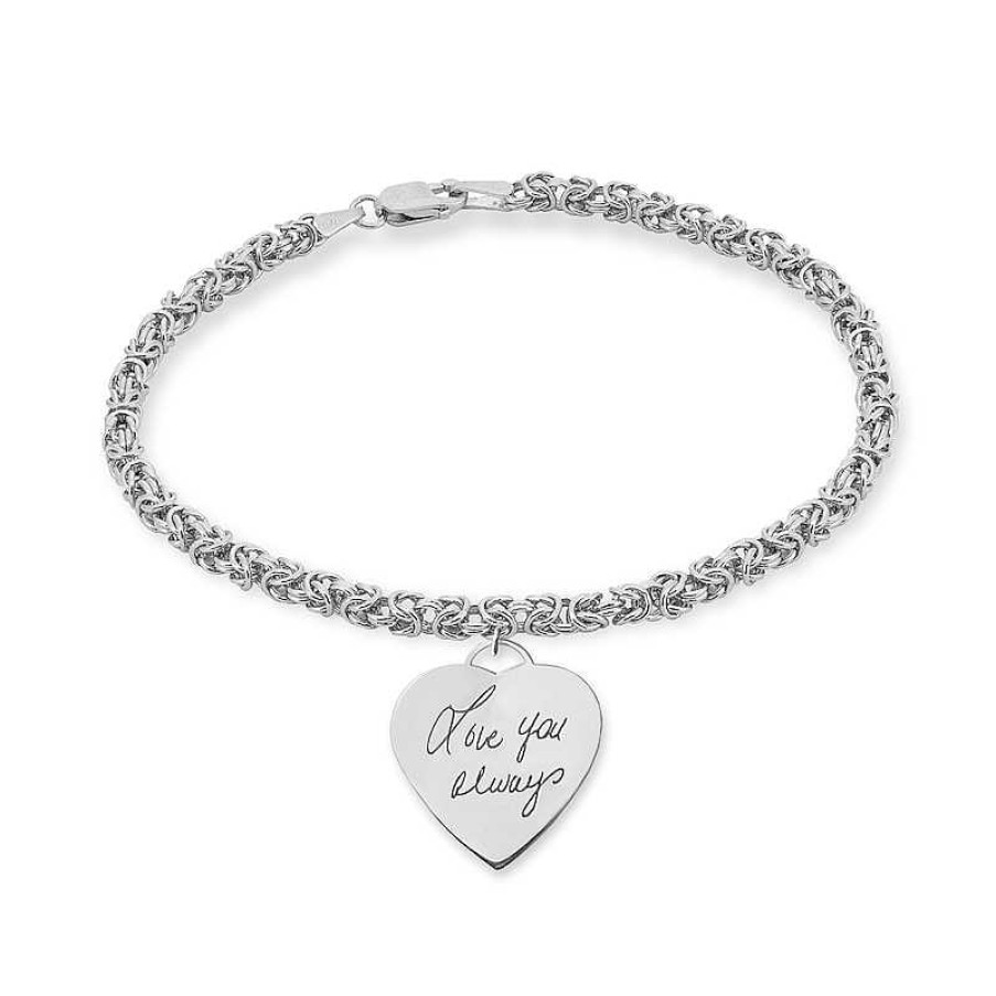 Bracelets Zales | Engravable Your Own Handwriting Heart Charm Bracelet In Sterling Silver (1 Image) - 7.5"