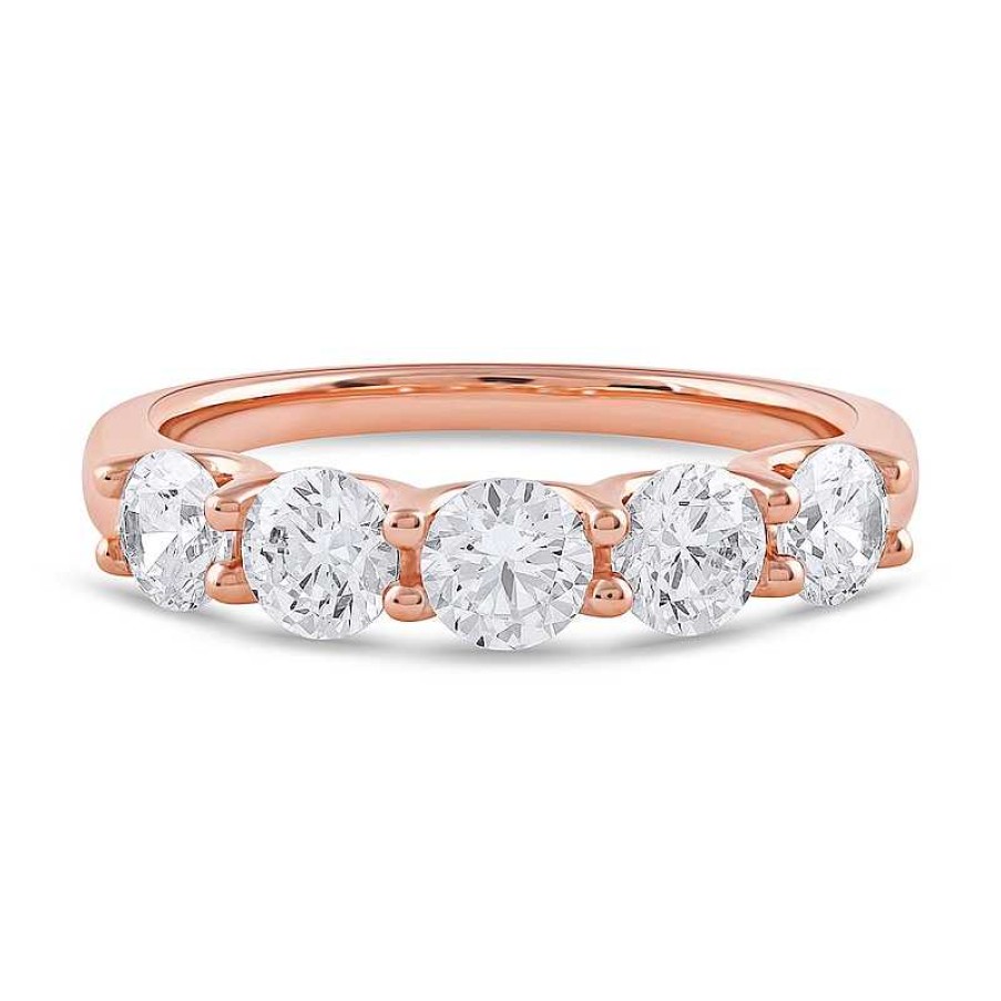 Rings Zales | 1-1/2 Ct. T.W. Certified Lab-Created Diamond Five Stone Band In 10K Rose Gold (I/Si2)