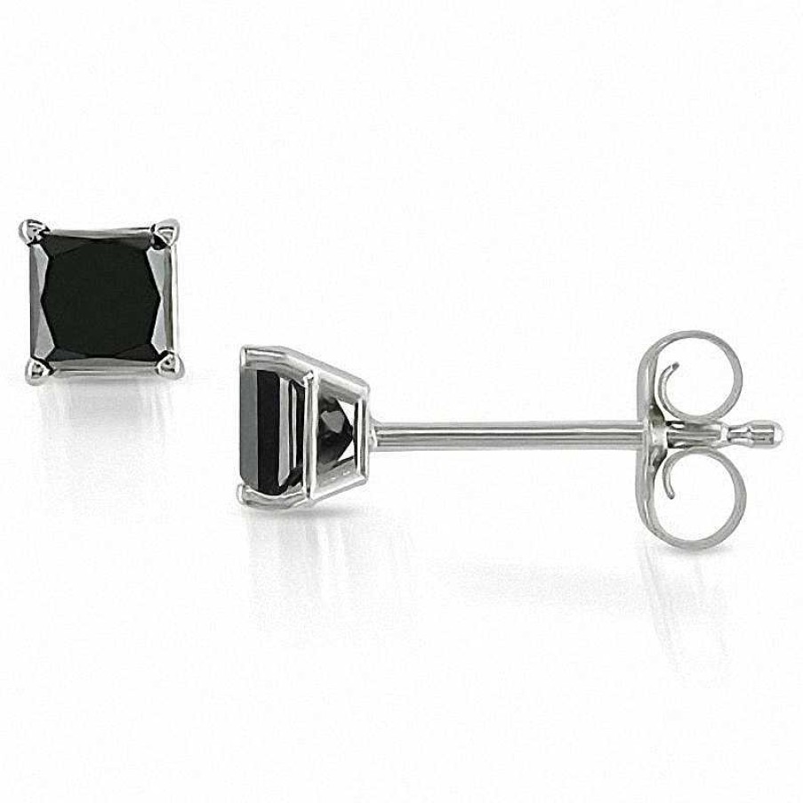 Earrings Zales | 1/2 Ct. T.W. Enhanced Black Princess-Cut Diamond Solitaire Stud Earrings In 10K White Gold