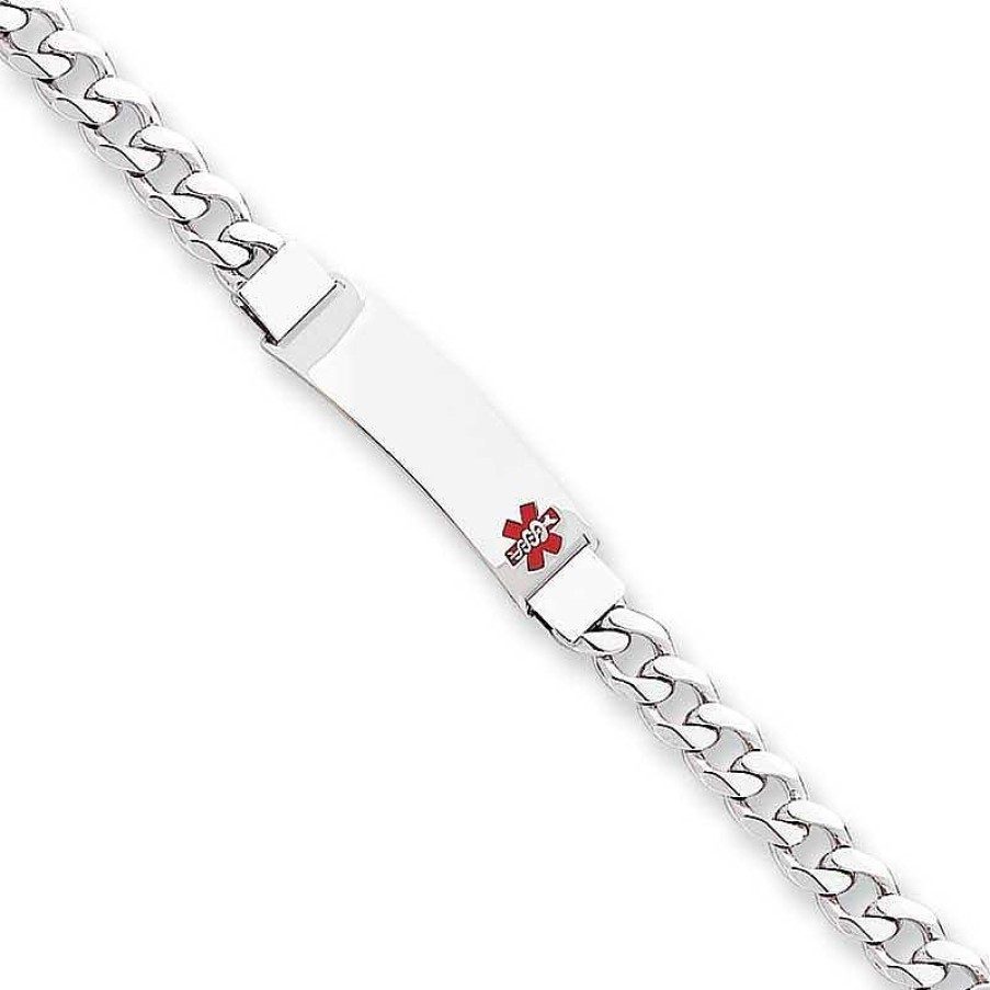 Bracelets Zales | 8.0Mm Medical Alert Notification Curb Id Bracelet In Sterling Silver (6 Lines) - 8.0"