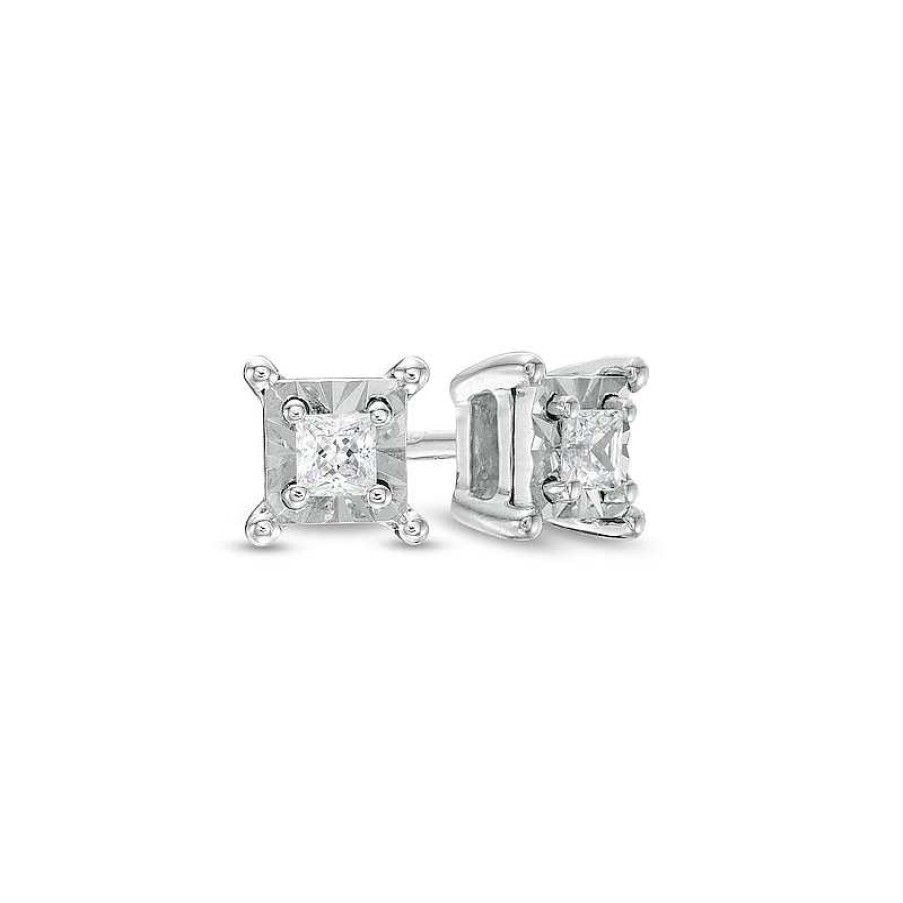 Earrings Zales | 1/10 Ct. T.W. Princess-Cut Diamond Solitaire Stud Earrings In Sterling Silver (J/I3)