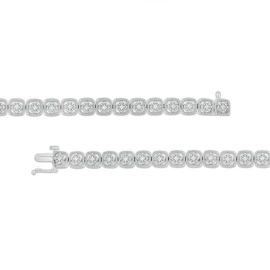 Bracelets Zales | 1/4 Ct. T.W. Diamond Cushion-Shaped Frame Line Bracelet In Sterling Silver – 7.5"