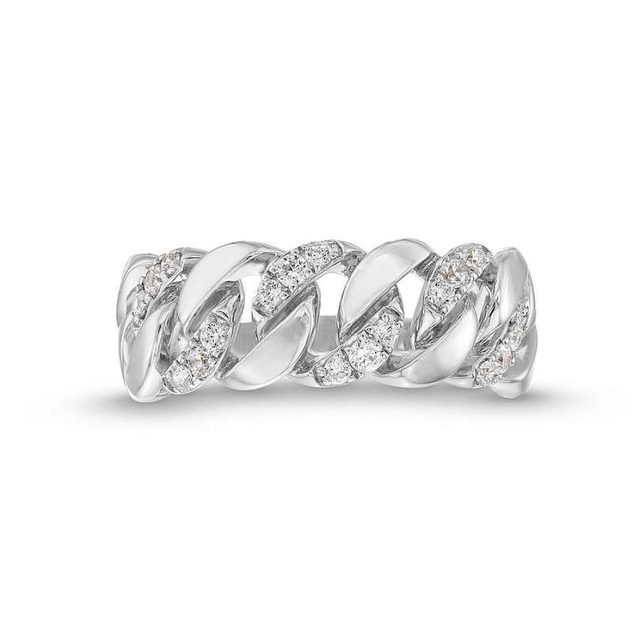 Rings Zales | 1/4 Ct. T.W. Diamond Alternating Curb Chain Link Ring In Sterling Silver