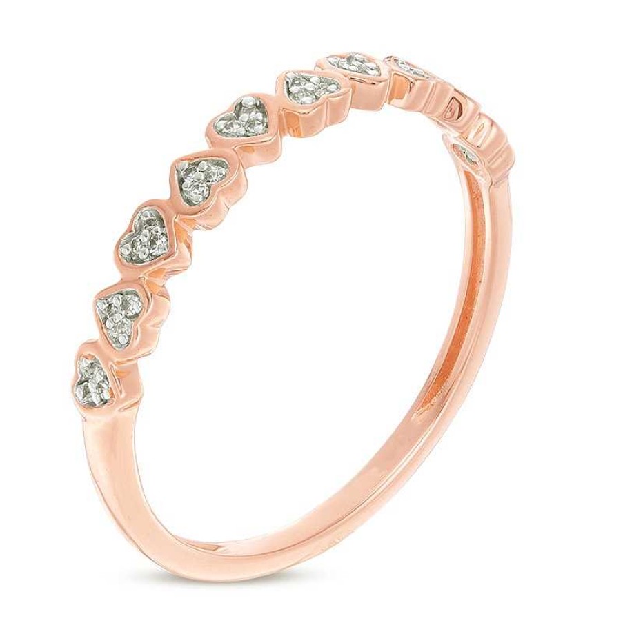 Rings Zales | 1/20 Ct. T.W. Diamond Alternating Heart Stackable Band In 10K Rose Gold