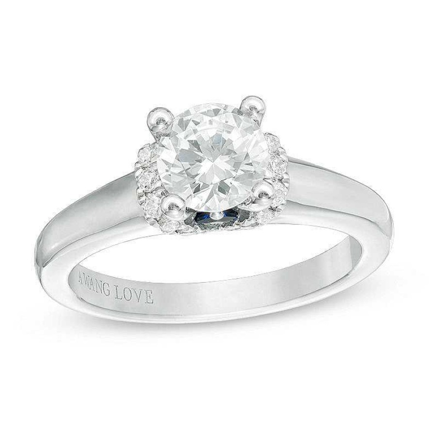 Rings Zales | Vera Wang Love Collection 1-1/10 Ct. T.W. Diamond Solitaire Collar Engagement Ring In 14K White Gold