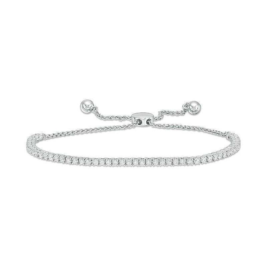 Bracelets Zales | 1 Ct. T.W. Diamond Tennis Bolo Bracelet In 10K White Gold - 9.5"