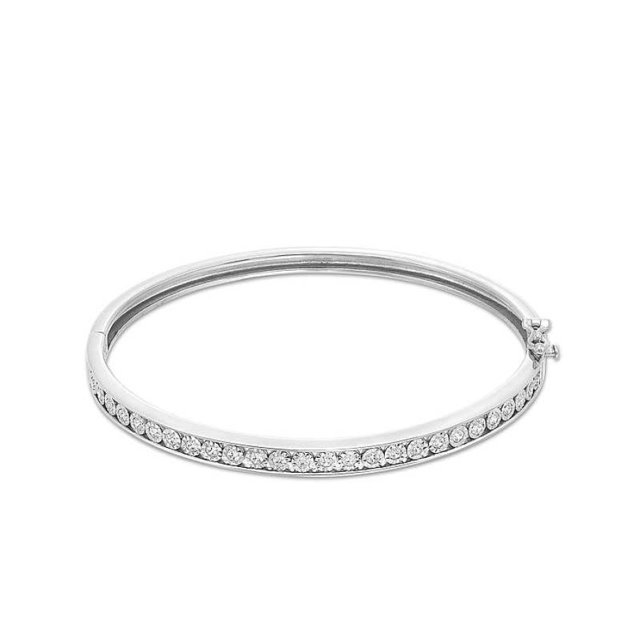 Bracelets Zales | 1/2 Ct. T.W. Diamond Lined Bangle In Sterling Silver