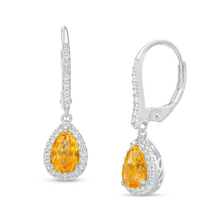 Earrings Zales | Pear-Shaped Citrine And White Lab-Created Sapphire Frame Drop Earrings In Sterling Silver