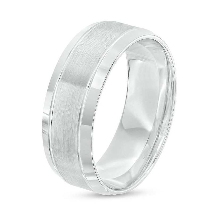 Rings Zales | Men'S 8.0Mm Brushed Satin Band In 14K White Gold