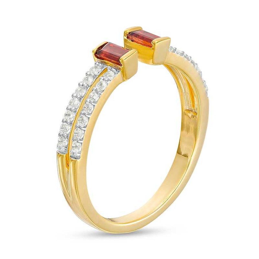 Rings Zales | Baguette Garnet And White Lab-Created Sapphire Open Shank Ring In Sterling Silver With 14K Gold Plate - Size 7