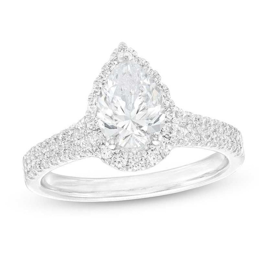 Rings Zales | 1-1/2 Ct. T.W. Certified Pear-Shaped Diamond Frame Double Row Engagement Ring In 14K White Gold (I/I1)