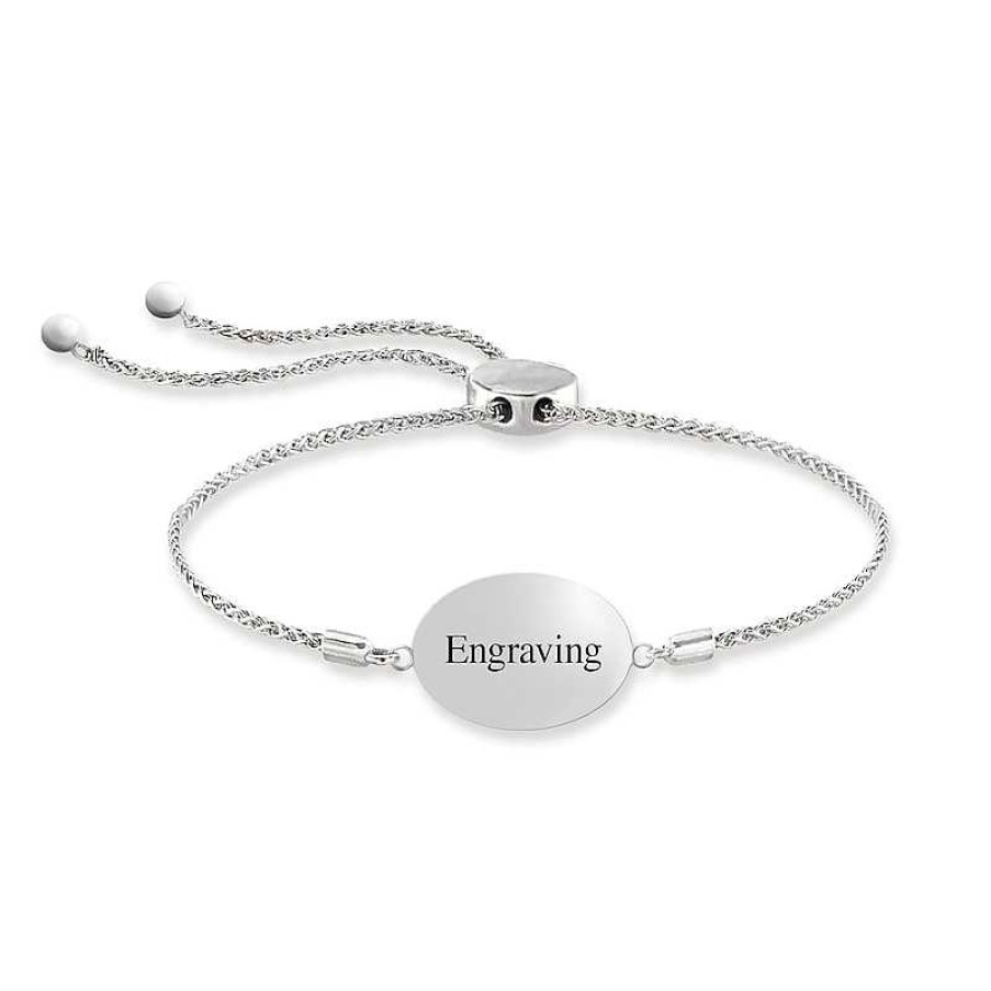 Bracelets Zales | Engravable Photo Oval Bolo Bracelet In Sterling Silver (1 Image And Line)