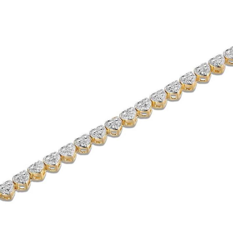 Bracelets Zales | 1/10 Ct. T.W. Heart-Shaped Multi-Diamond Beaded Tennis-Style Bracelet In Sterling Silver With 18K Gold Plate - 7.25"