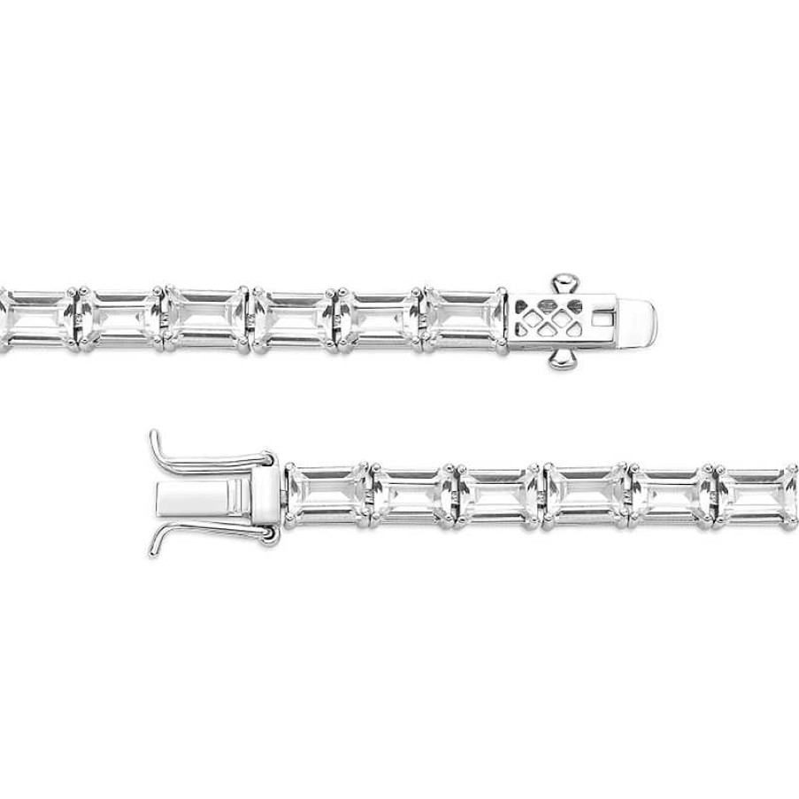 Bracelets Zales | Baguette Lab-Created White Sapphire Tennis Bracelet In Sterling Silver - 7.25"