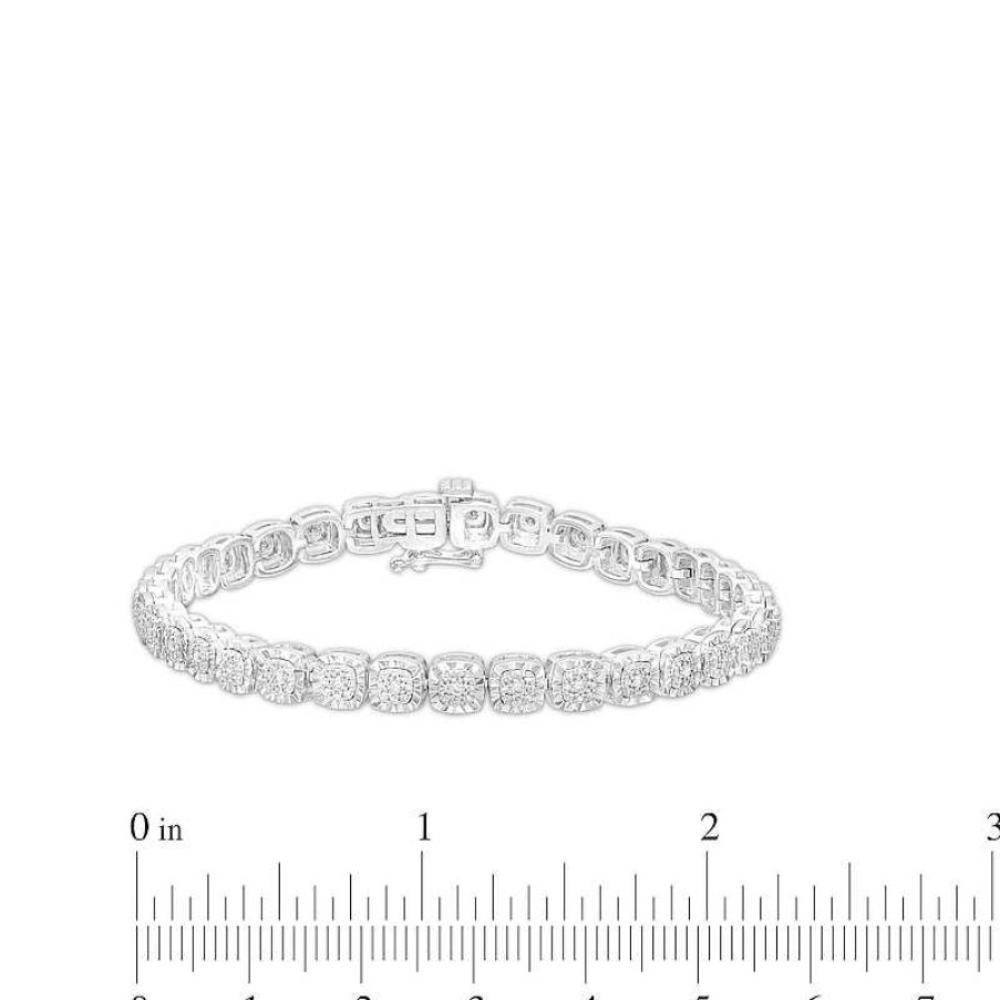 Bracelets Zales | 1/2 Ct. T.W. Diamond Cushion-Shaped Line Bracelet In Sterling Silver – 7.25"