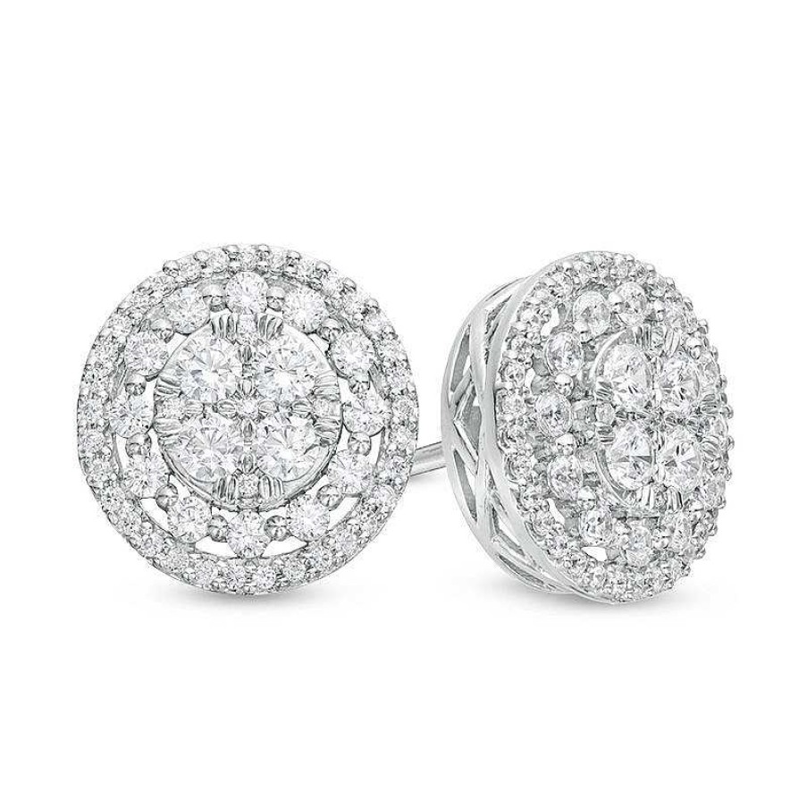 Earrings Zales | 1 Ct. T.W. Composite Diamond Double Frame Stud Earrings In 10K White Gold