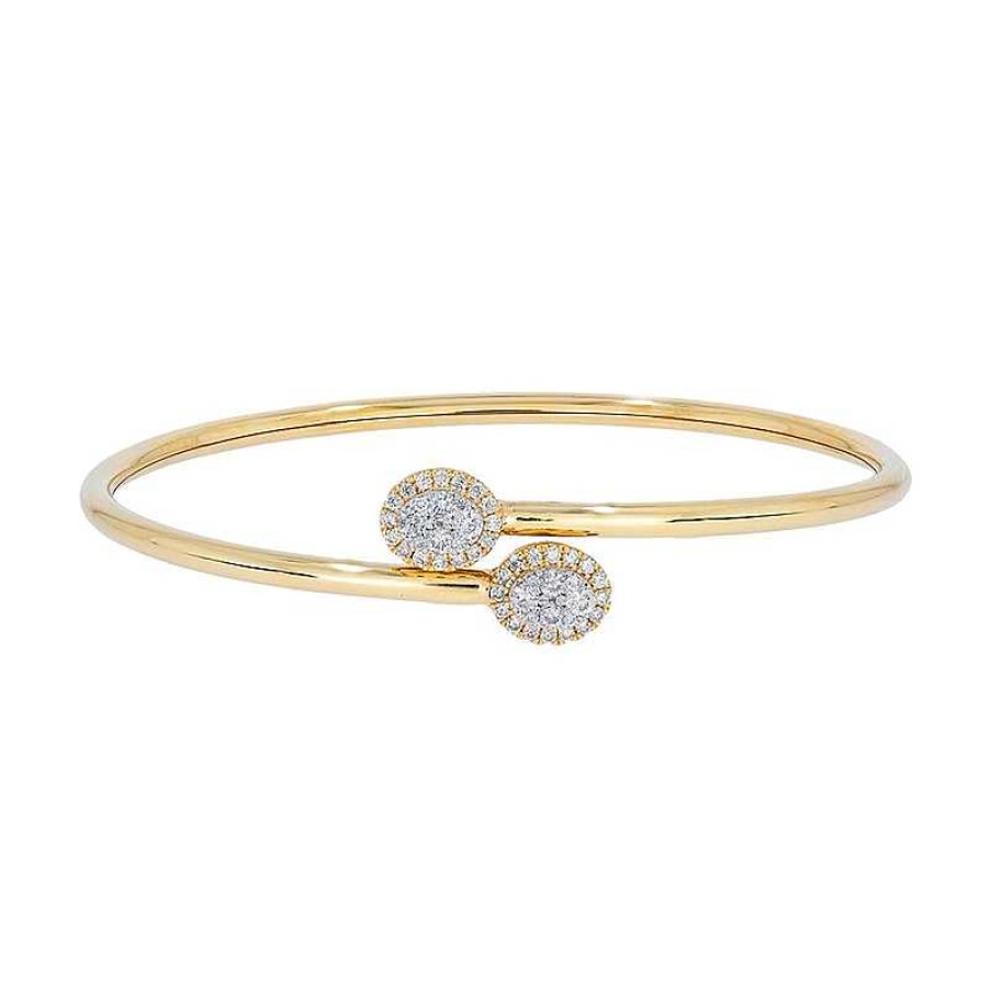 Bracelets Zales | 1/2 Ct. T.W. Oval-Shaped Multi-Diamond Frame Flexible Bangle In Sterling Silver With 14K Gold Plate