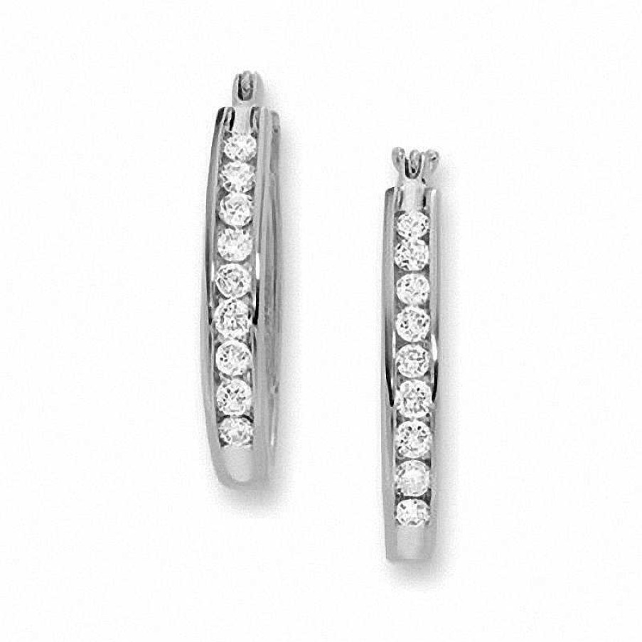 Earrings Zales | 1/2 Ct. T.W. Diamond Channel Oval Hoop Earrings In 14K White Gold