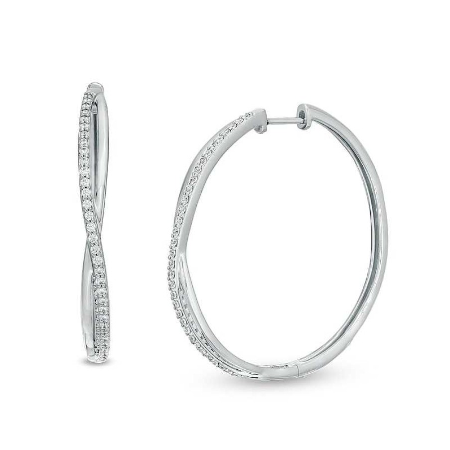 Earrings Zales | 3/8 Ct. T.W. Diamond Twist Hoop Earrings In Sterling Silver