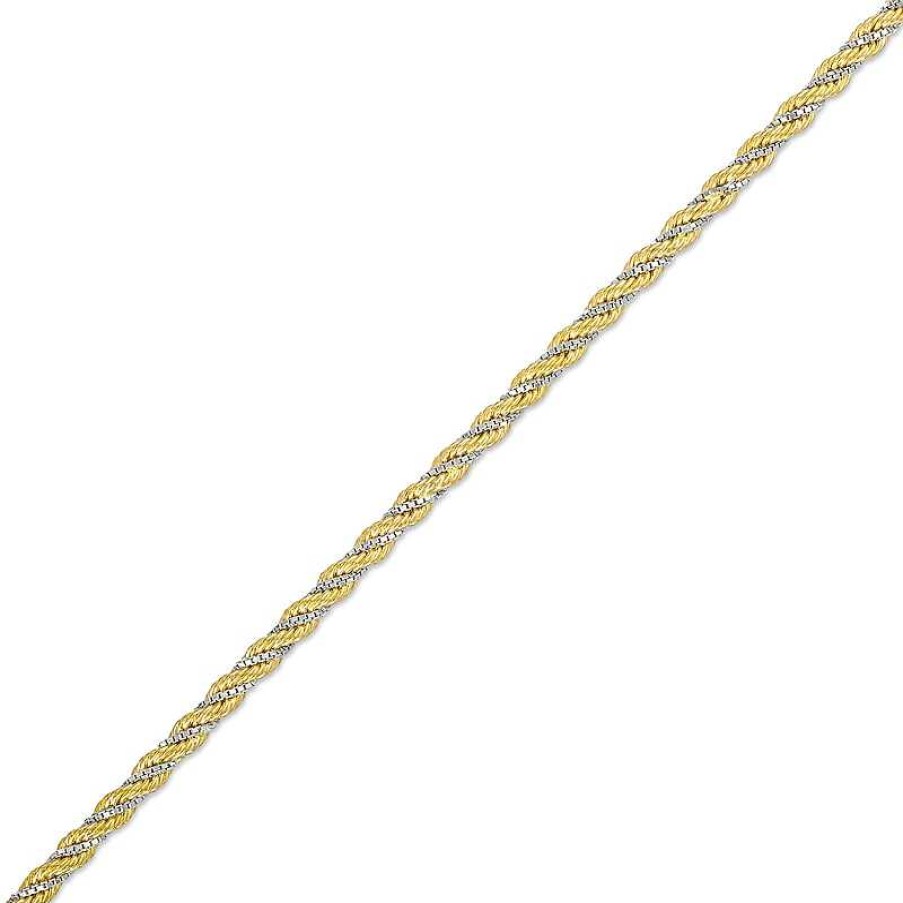 Bracelets Zales | 2.43Mm Hollow Cashmere Rope Chain Bracelet In 10K Two-Tone Gold - 7.25"