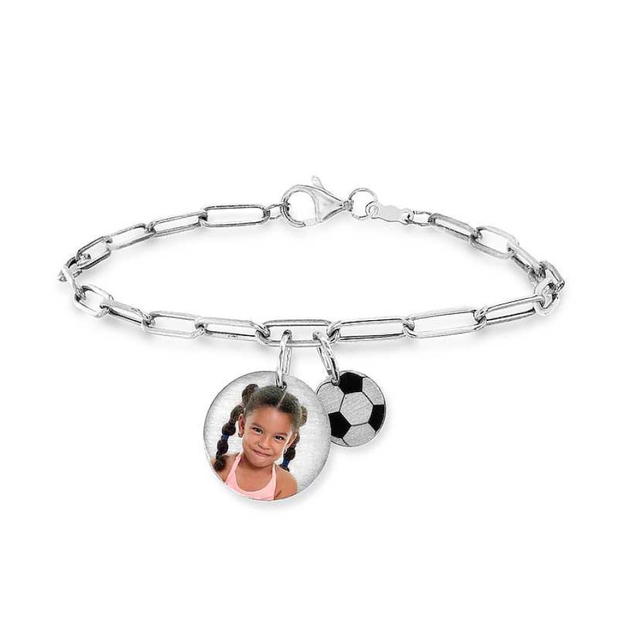 Bracelets Zales | Photo And Sport Disc Charms Paper Clip Link Bracelet In Sterling Silver (1 Image And Sport) - 7.5"