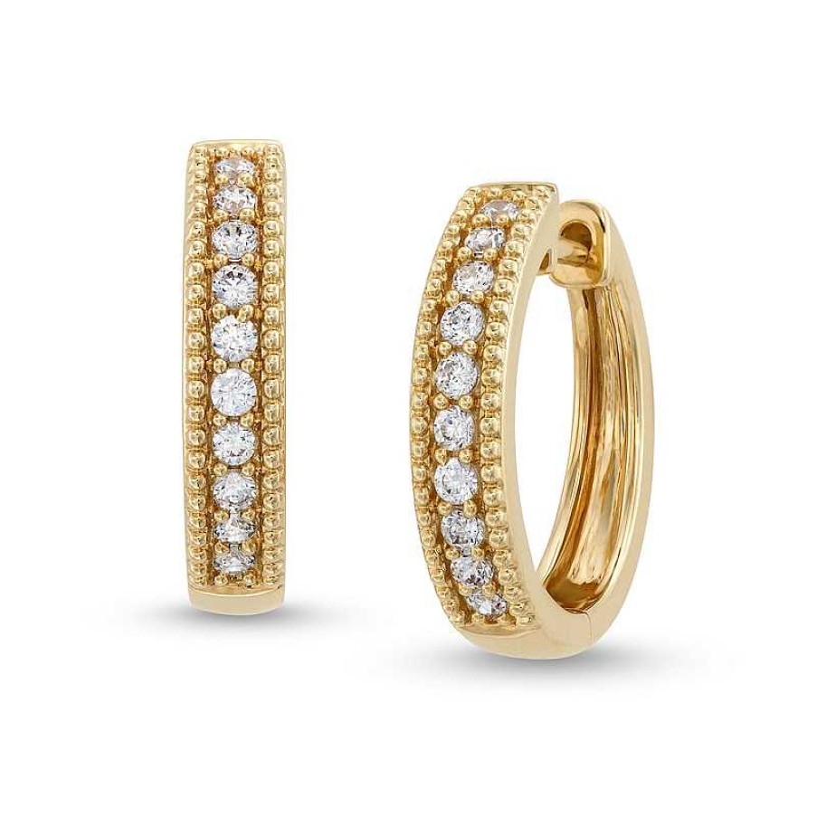 Earrings Zales | 1/4 Ct. T.W. Diamond Vintage-Style Huggie Hoop Earrings In 10K Gold