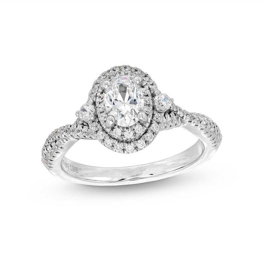 Rings Zales | Vera Wang Love Collection 7/8 Ct. T.W. Oval Diamond Frame Vintage-Style Engagement Ring In 14K White Gold (I/Si2)