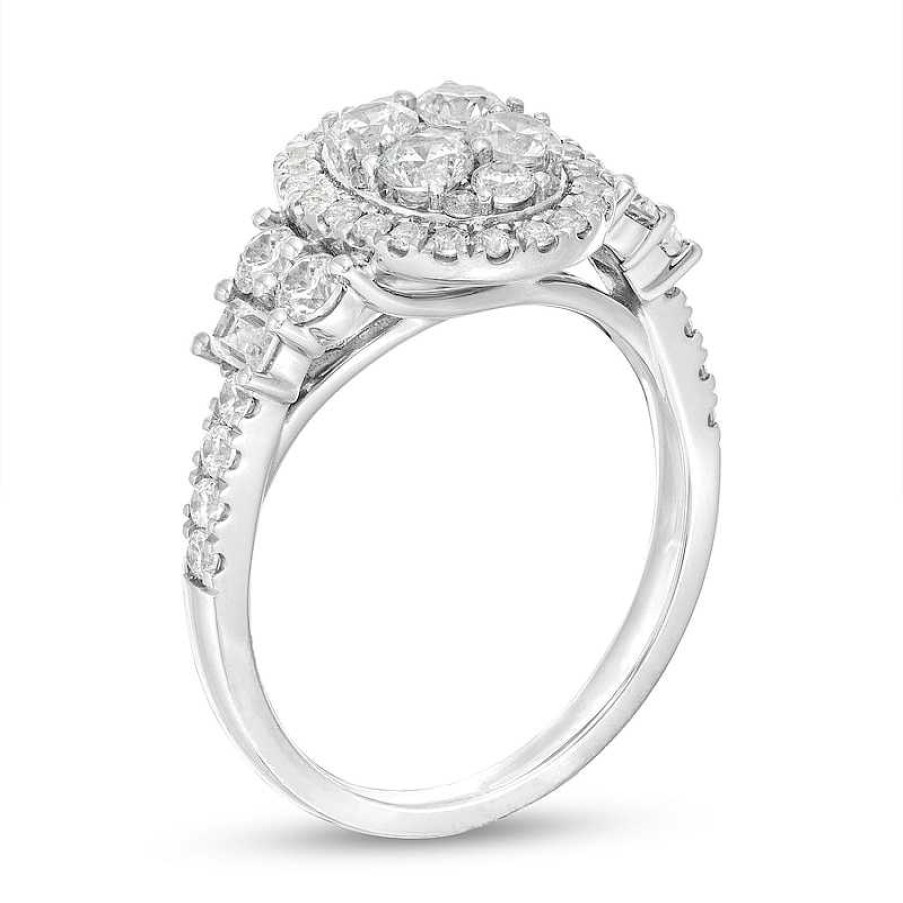 Rings Zales | 1-1/2 Ct. T.W. Oval-Shaped Multi-Diamond Frame Engagement Ring In 14K White Gold