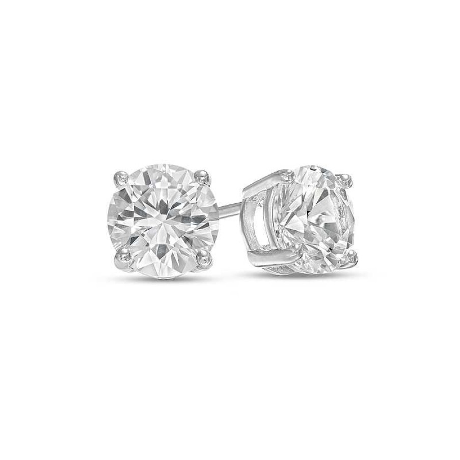 Earrings Zales | 8.0Mm White Lab-Created Sapphire Solitaire Stud Earrings In Sterling Silver