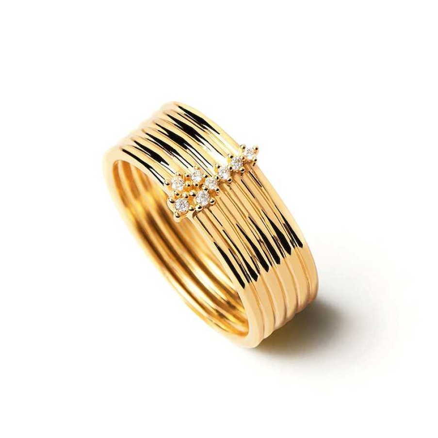 Rings Zales | Pdpaola™ At Zales Cubic Zirconia Ribbed Ring In Sterling Silver With 18K Gold Plate