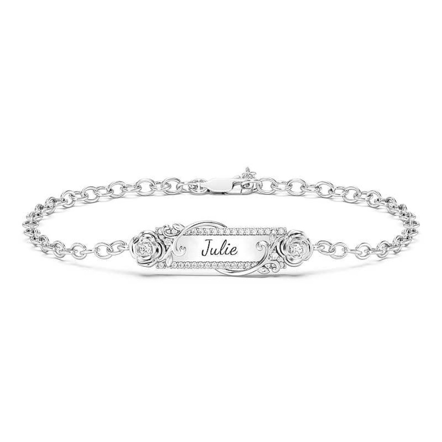 Bracelets Zales | Enchanted Disney Belle 1/5 Ct. T.W. Diamond Rose Bar Bracelet In White, Yellow, Or Rose Gold (1 Line) - 7.75"