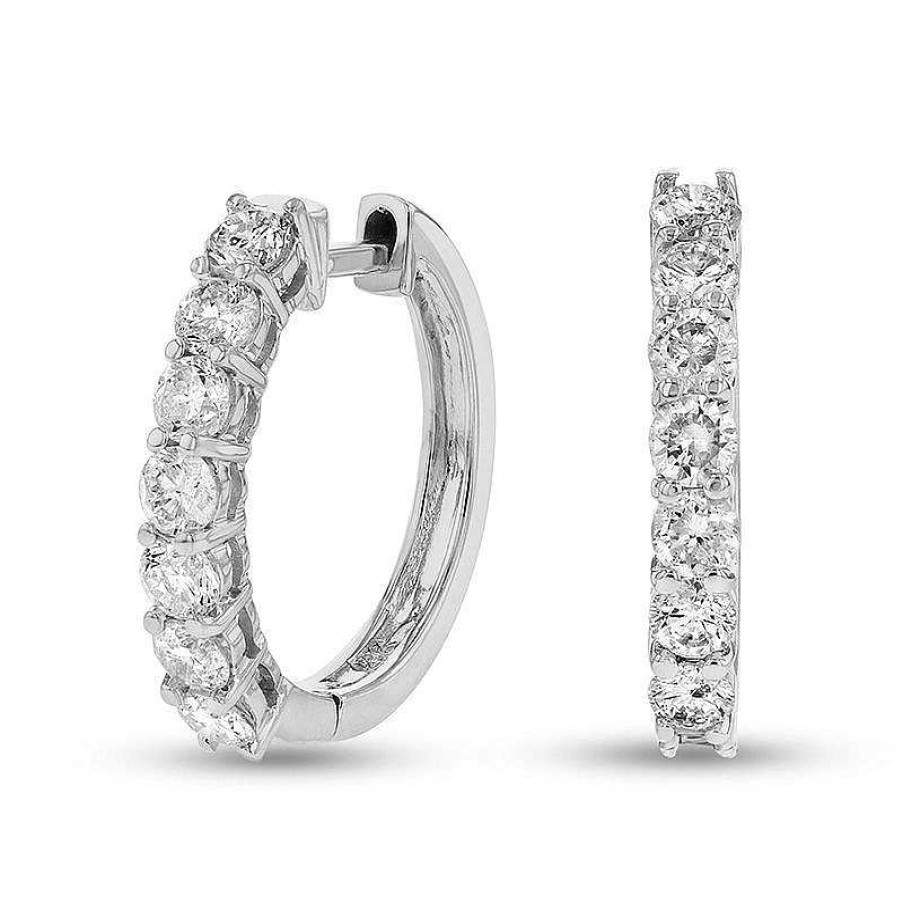 Earrings Zales | 1 Ct. T.W. Diamond Huggie Hoop Earrings In 14K White Gold