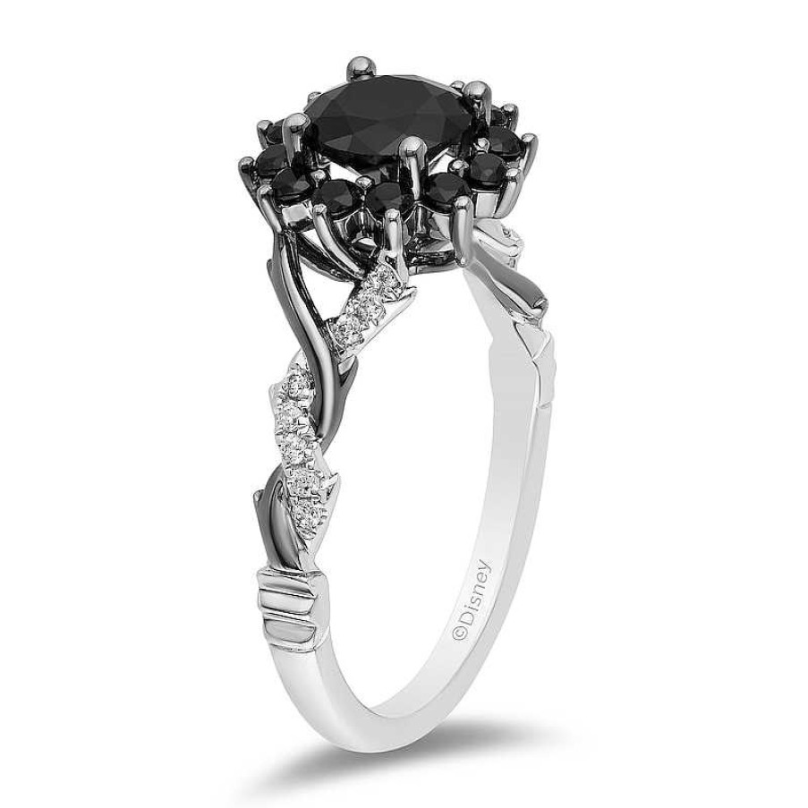 Rings Zales | Enchanted Disney Villains Maleficent 1-1/2 Ct. T.W. Black And White Diamond Frame Engagement Ring In 14K White Gold