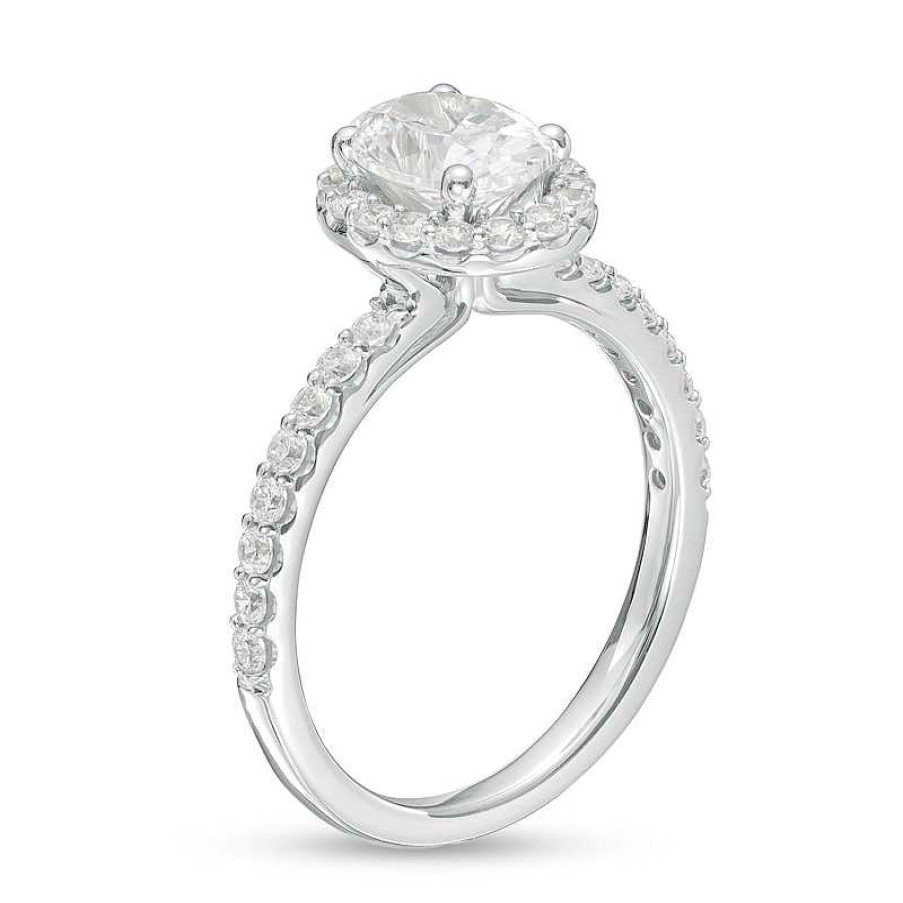 Rings Zales | 1-1/2 Ct. T.W. Certified Oval Lab-Created Diamond Frame Engagement Ring In 14K White Gold (F/Vs2)