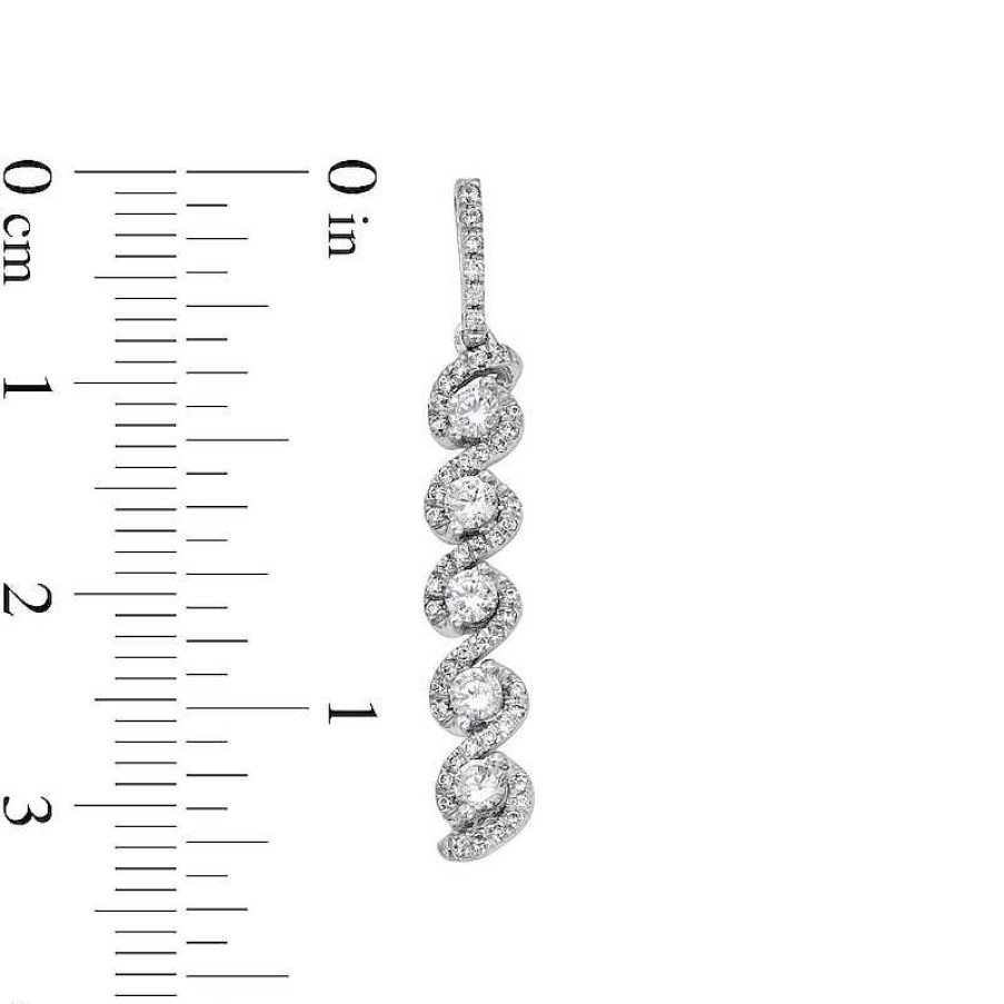 Earrings Zales | 1 Ct. T.W. Diamond Cascading Five Stone Dangle Drop Earrings In 10K White Gold