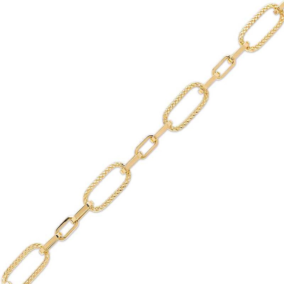 Bracelets Zales | Alternating Hollow Paper Clip Bracelet In 14K Gold - 7.5"