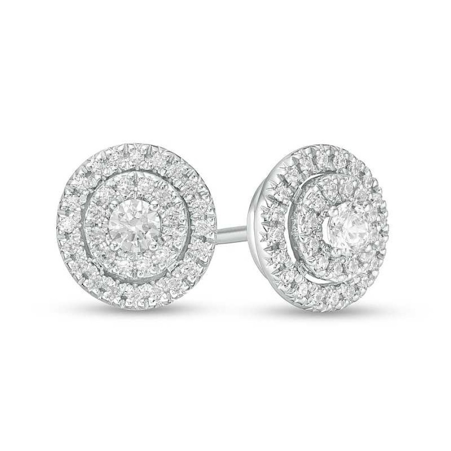 Earrings Zales | 1/2 Ct. T.W. Diamond Double Frame Stud Earrings In 10K White Gold