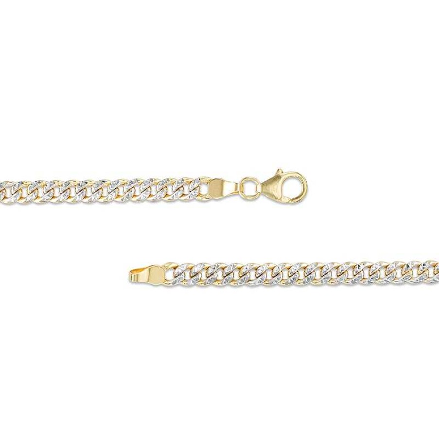 Bracelets Zales | Oro Diamante™ Diamond-Cut 4.5Mm Cuban Curb Chain Bracelet In Hollow 14K Two-Tone Gold – 7.5"