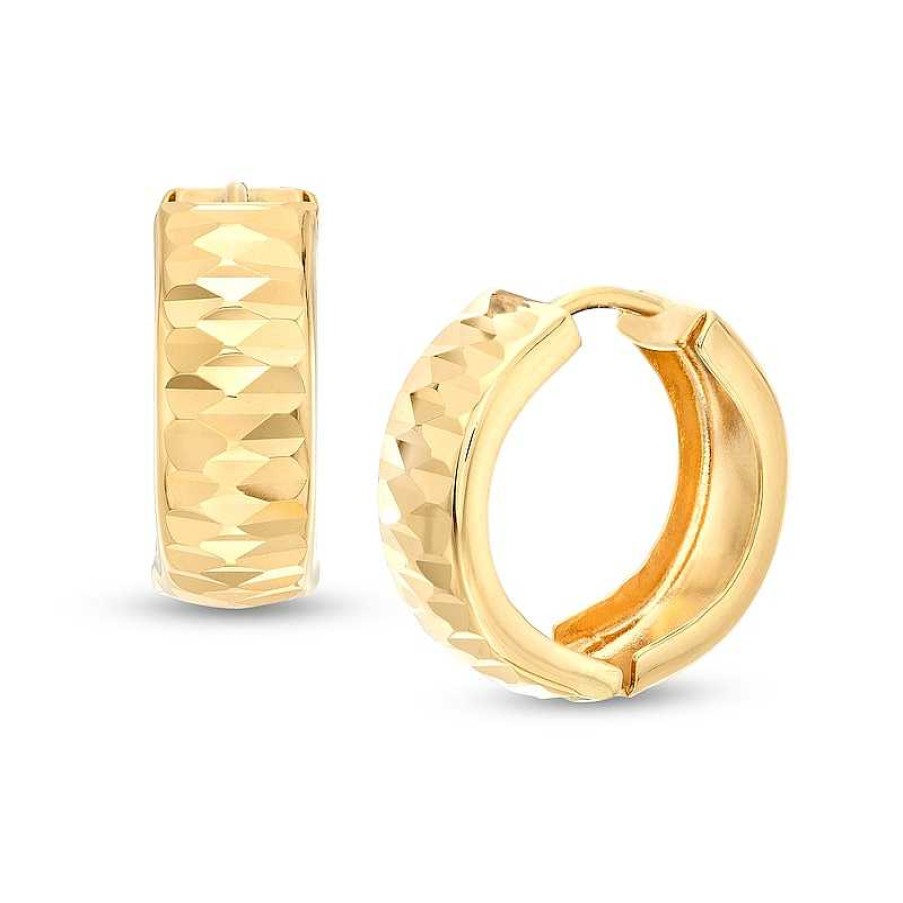 Earrings Zales | 15.0Mm Diamond-Cut Huggie Hoop Earrings In 10K Gold